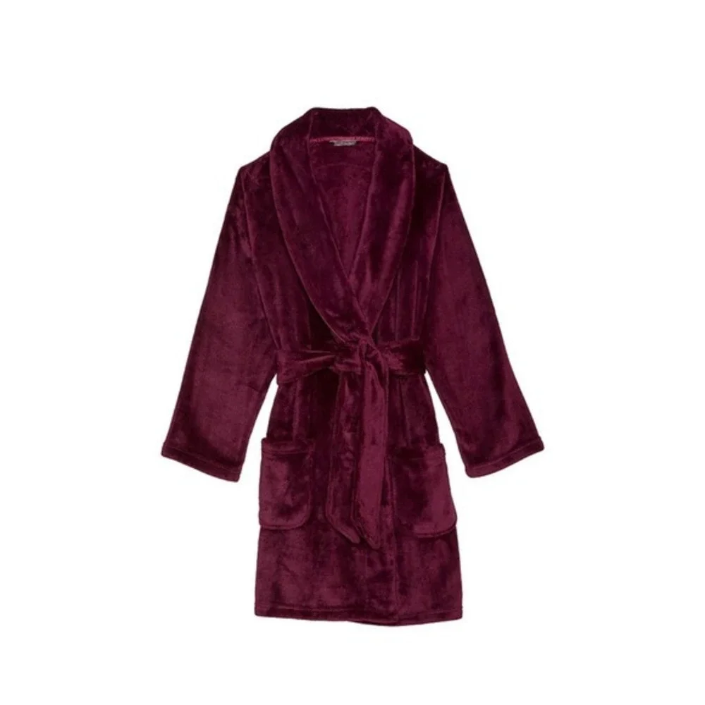 Victoria's‎ Secret Short Plush Robe Burgundy XS/S Tie Waist Sexy